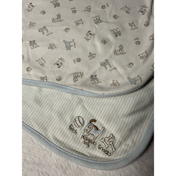Vtg Gymboree Playful Puppy Dog Blue Stripe Baby Blanket Layette 2003 Happy Dog